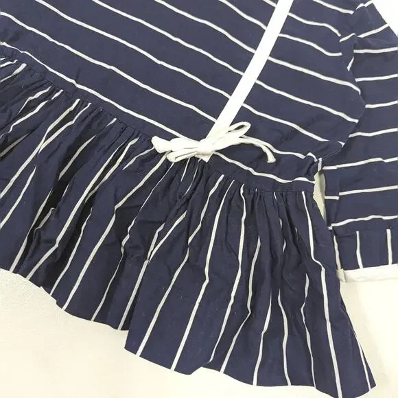 Vintage Dids Dress Baby Girls Size 9-12m Navy Stripe Drop Waist Mock Neck Mod - Picture 3 of 5